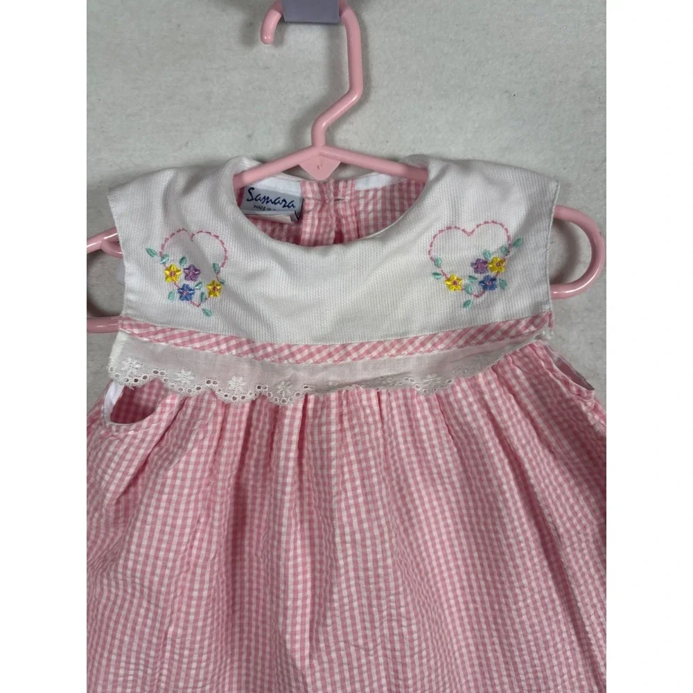 Samara Gingham Dress‎ Baby Girl 12M Pink Vintage Floral Embroidery
